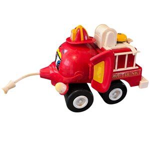 Vintage 1985 Proll Toys Fire Truck Toy Red Wheels Elephant Fire Trunk Bell Kids